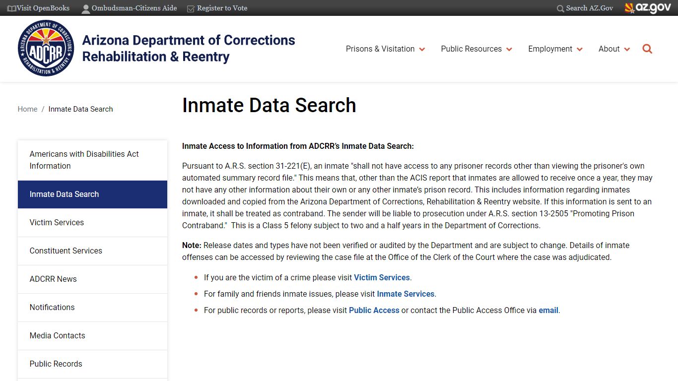 Inmate Data Search | Arizona Department of Corrections, Rehabilitation ...